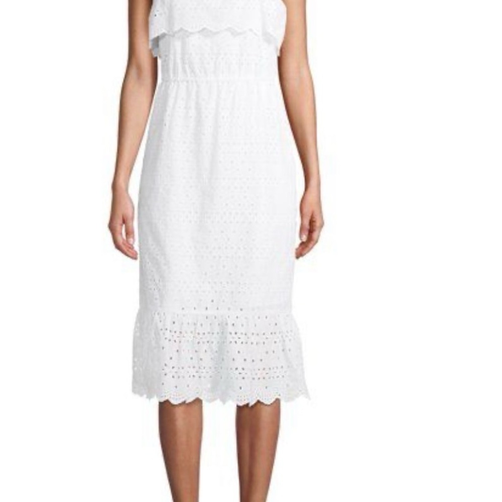 White Eyelet Ruffle Midi Dress perfect for any occasion